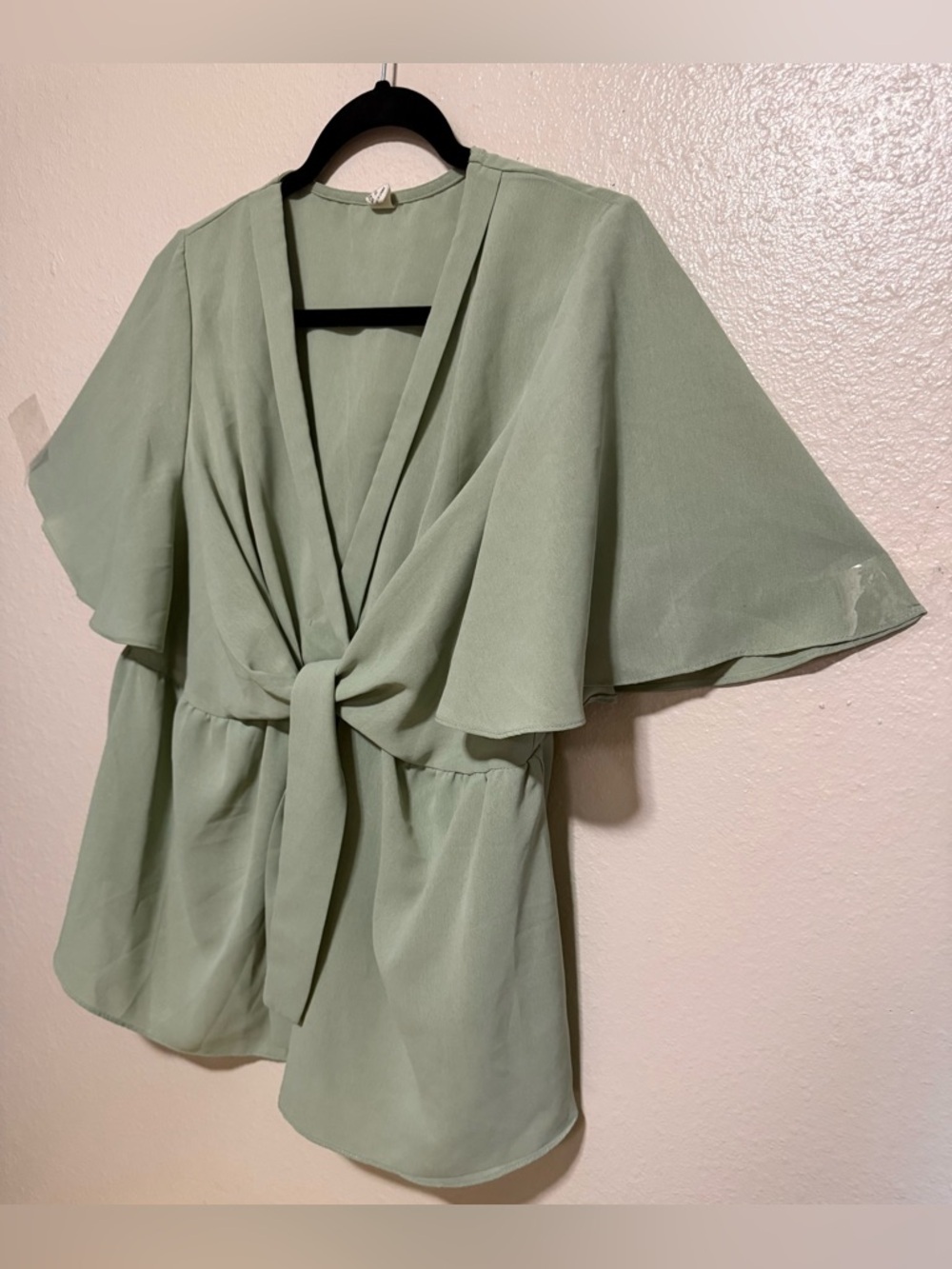 Maternity Sage Green Tie Front Blouse | V-Neck Flutter Sleeve Top XL - Picture 3 of 4
